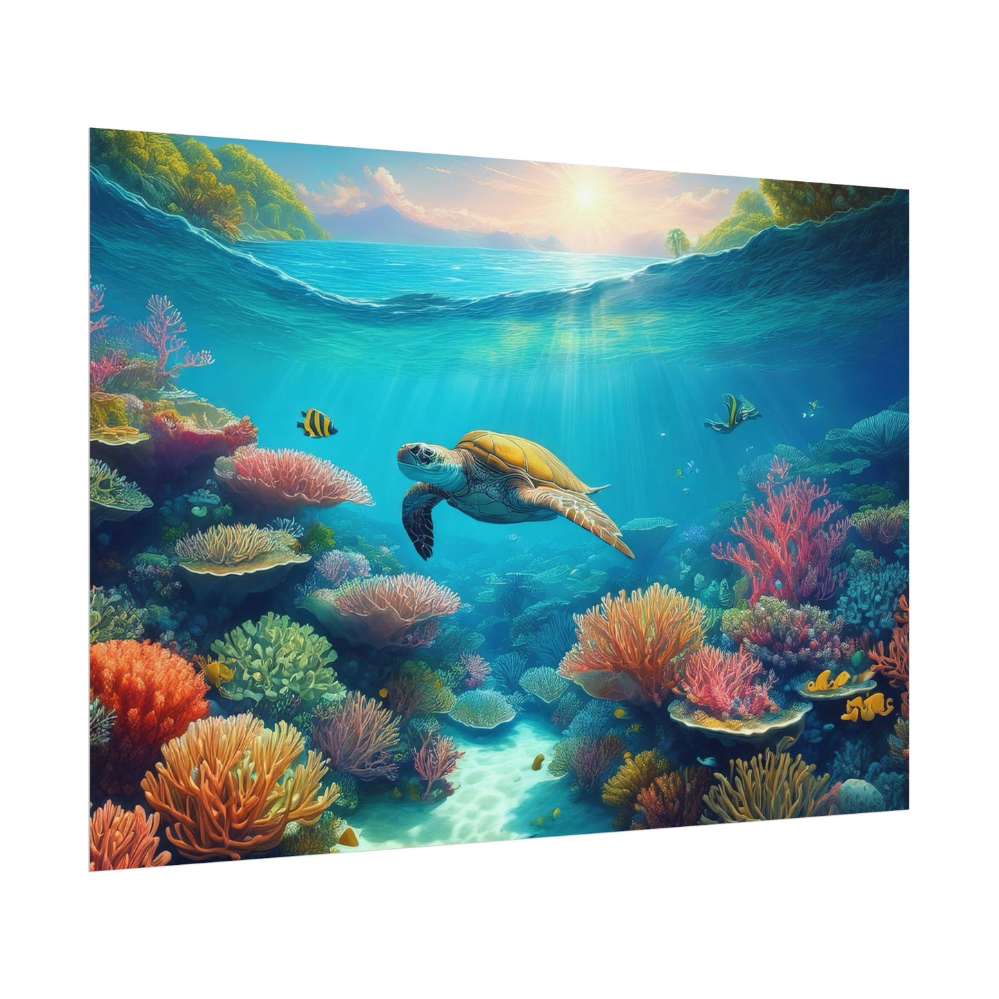 Turtle in the Great Barrier Reef  Australia Coastal Print | Style 1 | Wall Art | Wall Print