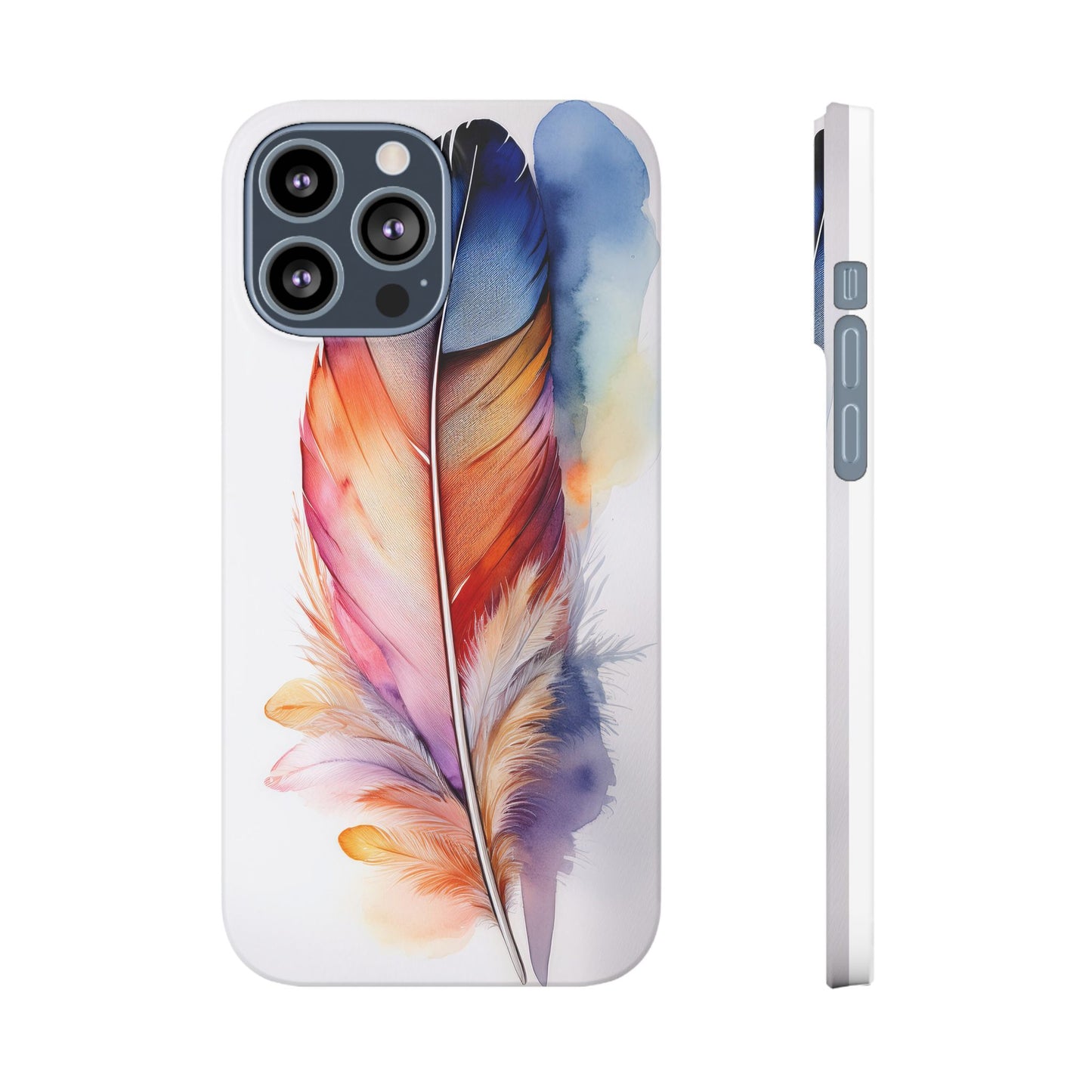 Rainbow Watercolor Feather Slim Phone Case