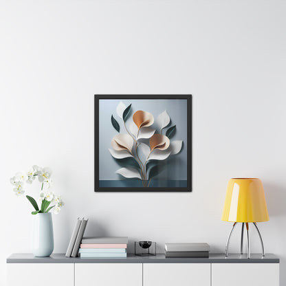 Minimalist Floral Square Framed Print - Blue