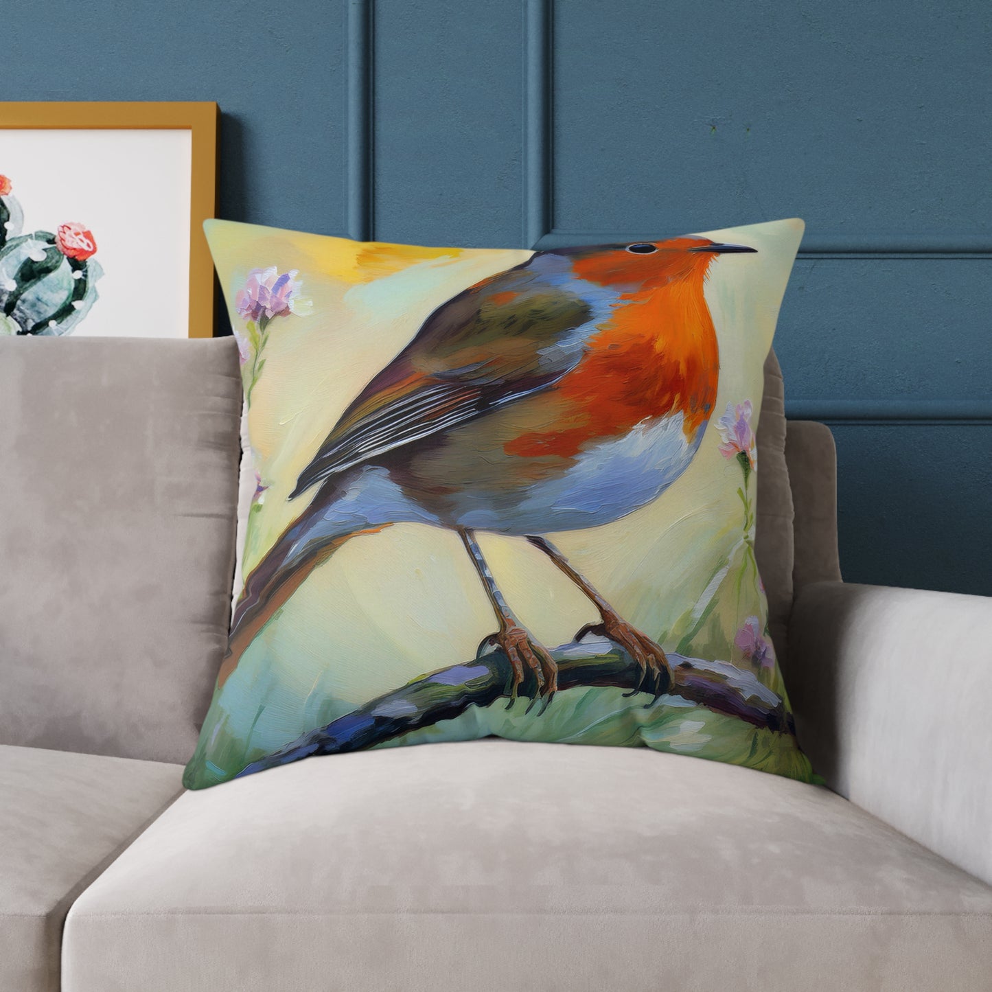 Vibrant American Robin Bird Throw Pillow, Nature Decor, Home Accent, Gift for Bird Lovers, Cozy Living Room Cushion