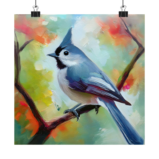 Tufted Titmouse Oil Painting Wall Art Print, Nature Decor, Vintage Style Artwork