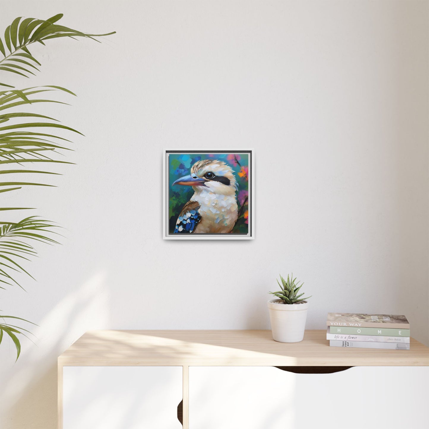 Kookaburra Australian Bird Oil Painting Framed Canvas Wall Art Print - Square Frame, Gallery Wrap, Bird Art, Home Decor, Gift for Bird