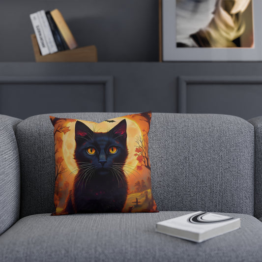 Halloween Spooky Black Cat Pumpkin Patch Seasonal Cushion