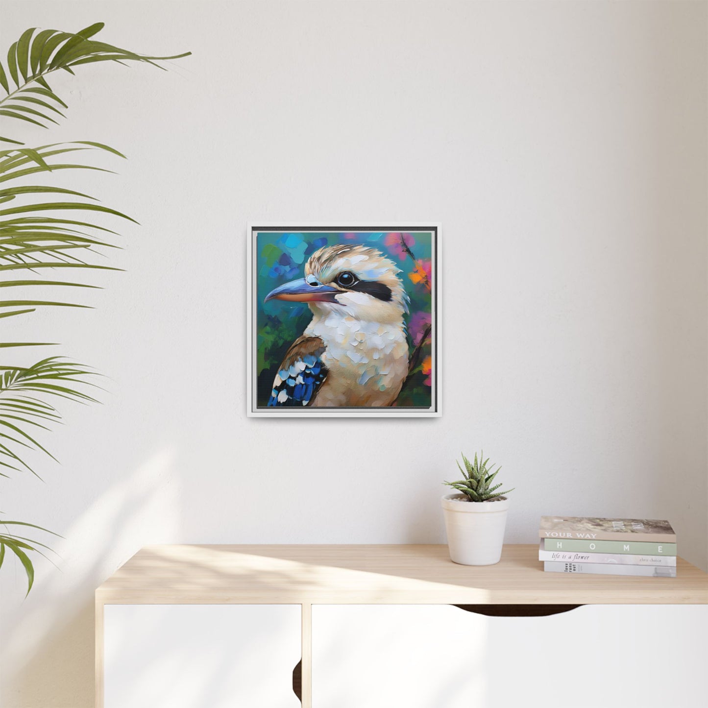 Kookaburra Australian Bird Oil Painting Framed Canvas Wall Art Print - Square Frame, Gallery Wrap, Bird Art, Home Decor, Gift for Bird