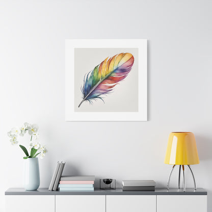 Rainbow Single Feather Watercolor Canvas Wall Art | Wall Print