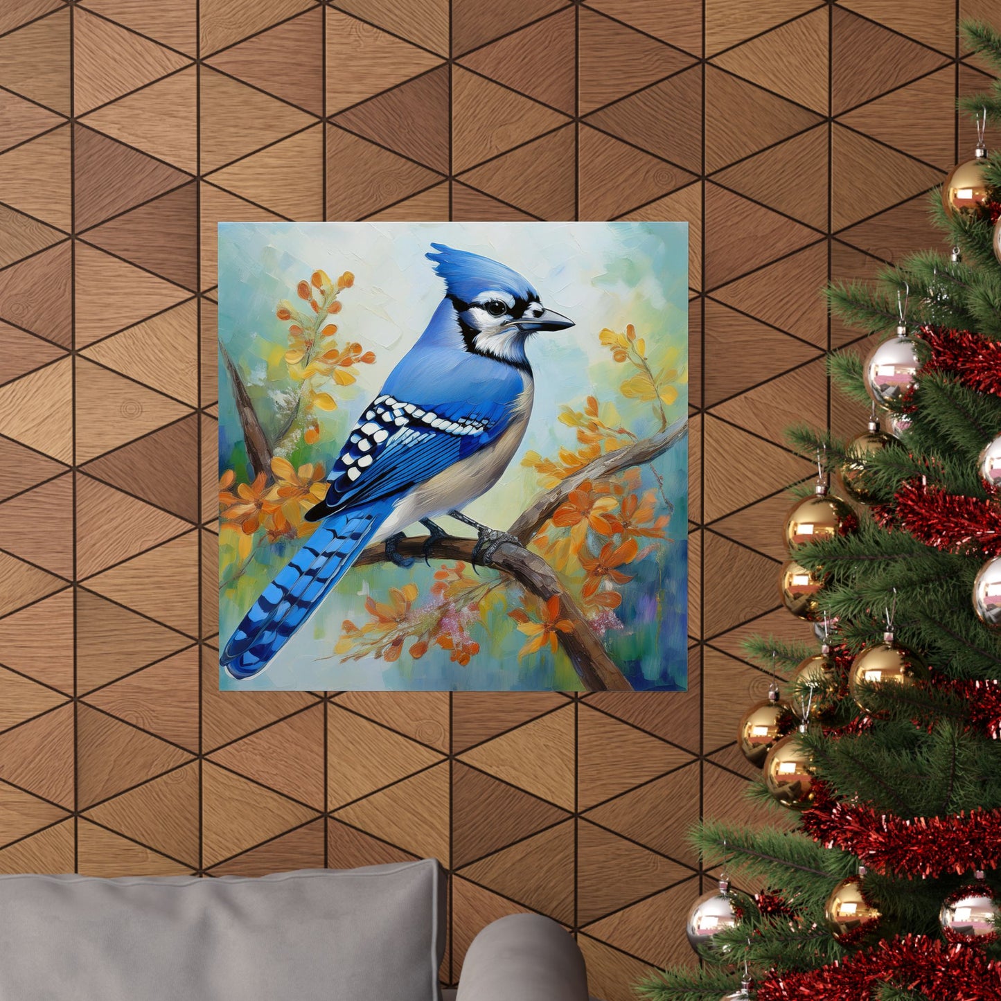 Blue Jay Bird Oil Painting Matte Print for Bird Lovers Home Decor, Giclée Print, Indoor Wall Art, Wall Print,