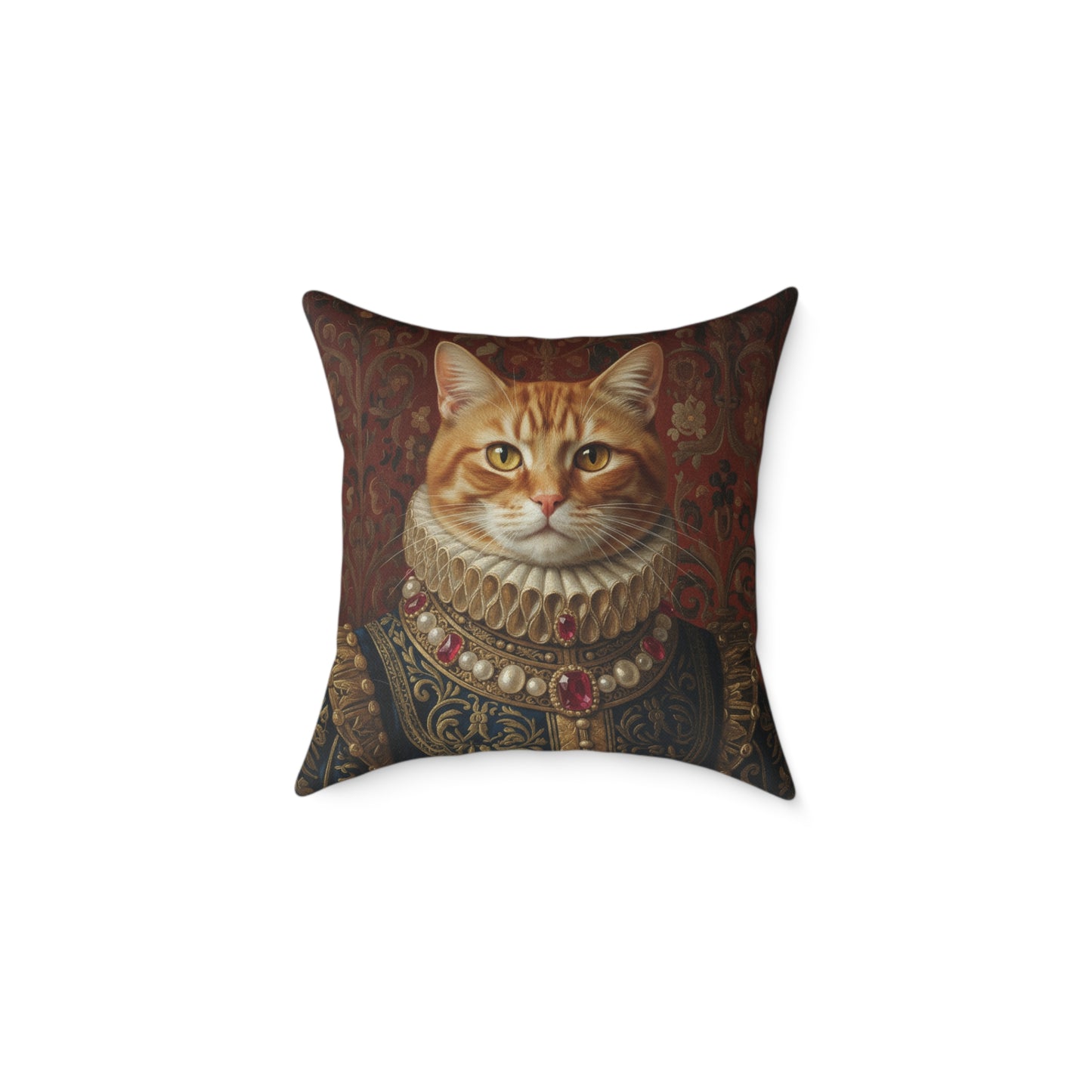 Ginger Renaissance Cat Portrait Pillow, Decorative Pillow, Pet Lover Gift, Home Decor, Cushion for Cat Lovers, Cat-Themed Gift
