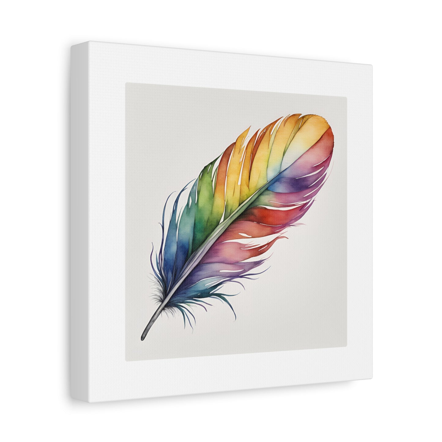 Rainbow Single Feather Watercolor Canvas Wall Art | Wall Print