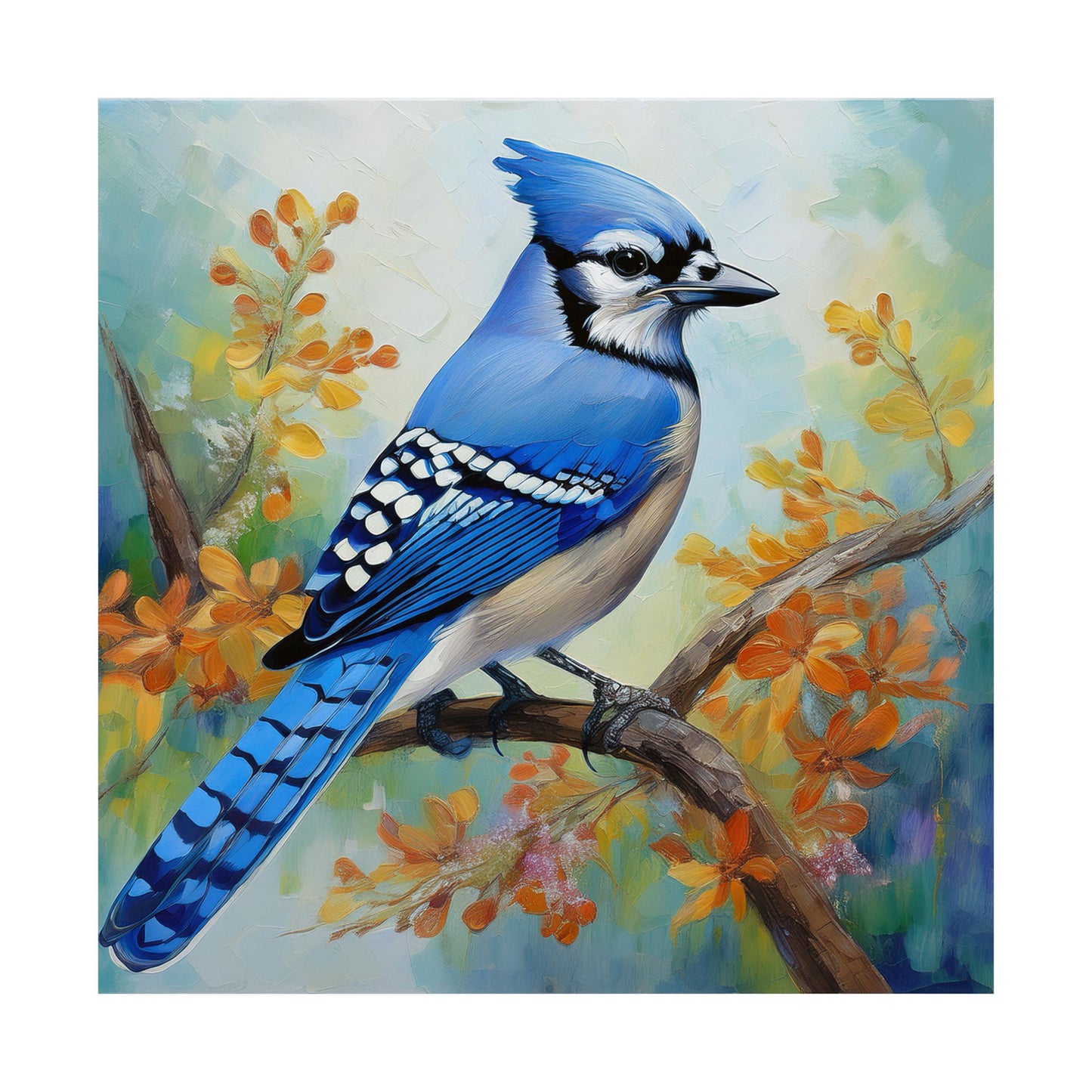 Blue Jay Bird Oil Painting Matte Print for Bird Lovers Home Decor, Giclée Print, Indoor Wall Art, Wall Print,