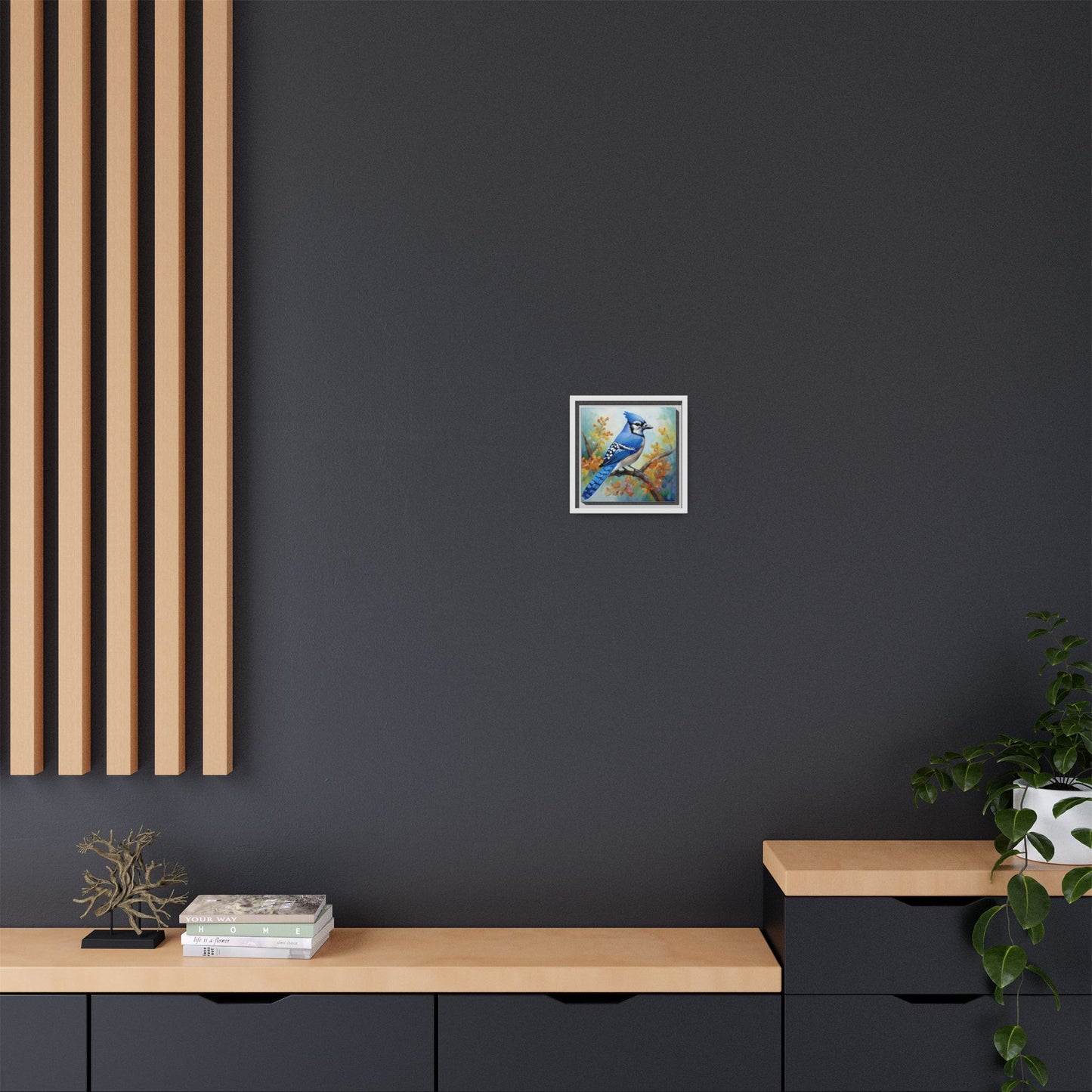 Blue Jay Bird Oil Painting Framed Canvas for Bird Lovers Home Decor, Indoor Wall Art, Wall Print, Bird Art, Living Room Wall Art