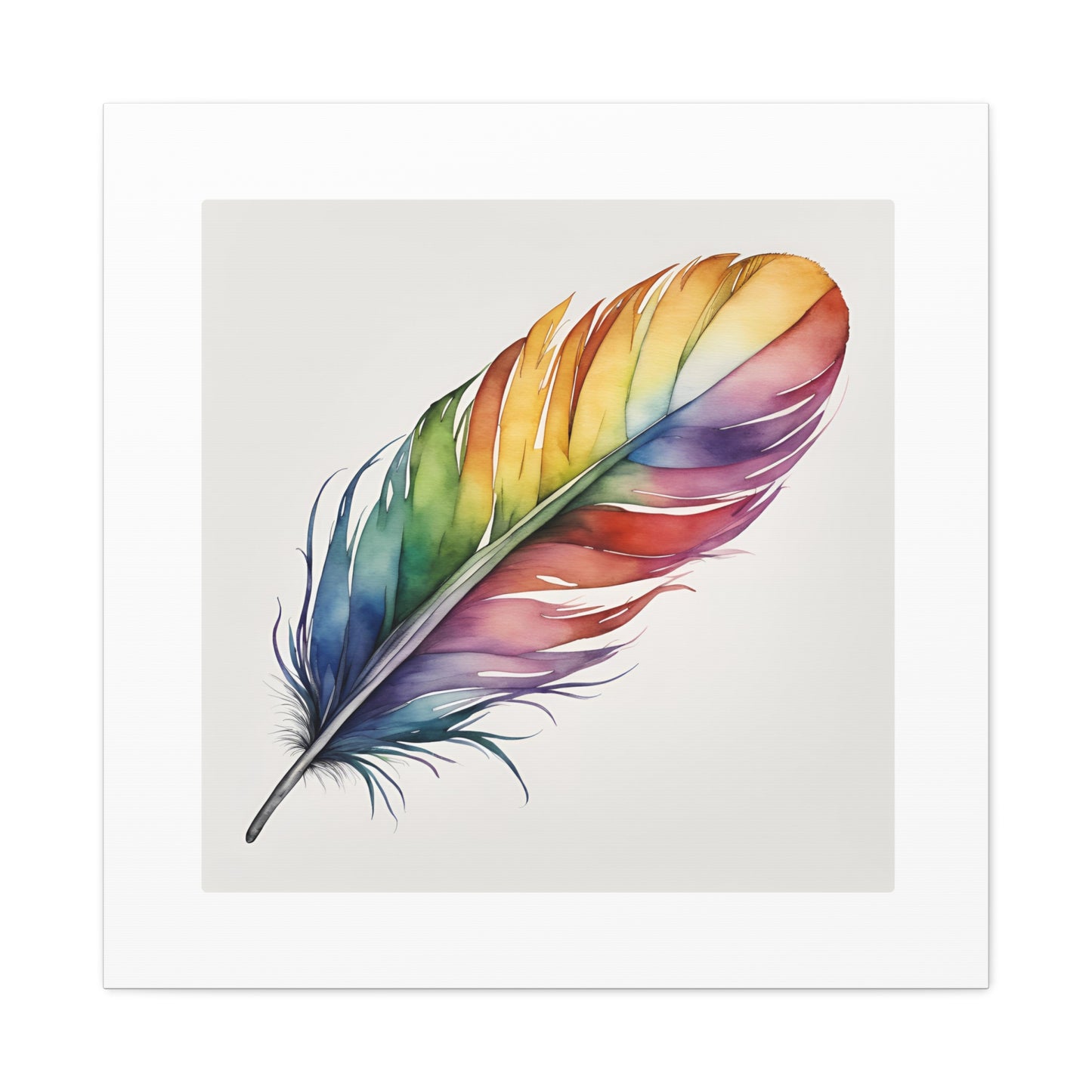Rainbow Single Feather Watercolor Canvas Wall Art | Wall Print