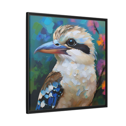Kookaburra Australian Bird Oil Painting Framed Canvas Wall Art Print - Square Frame, Gallery Wrap, Bird Art, Home Decor, Gift for Bird