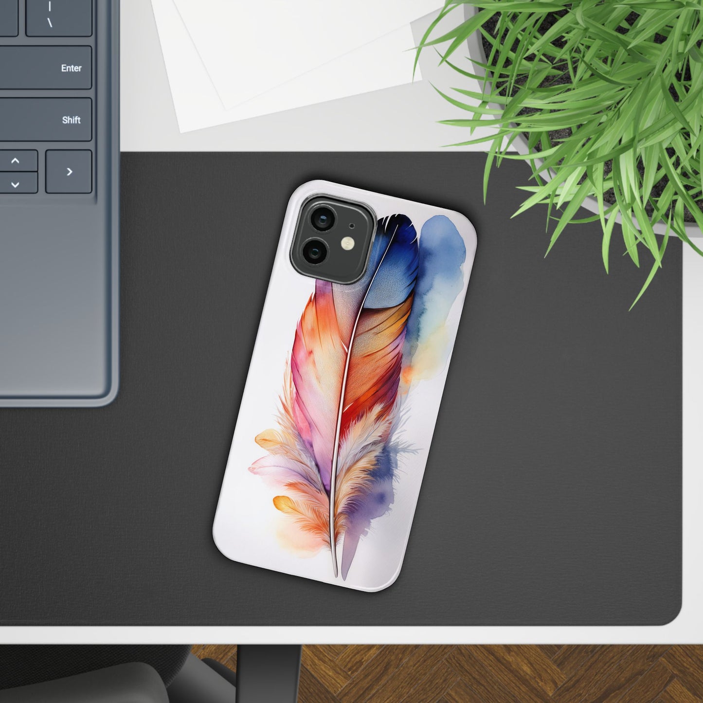 Rainbow Watercolor Feather Slim Phone Case