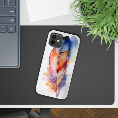 Rainbow Watercolor Feather Slim Phone Case