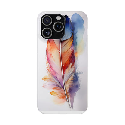 Rainbow Watercolor Feather Slim Phone Case