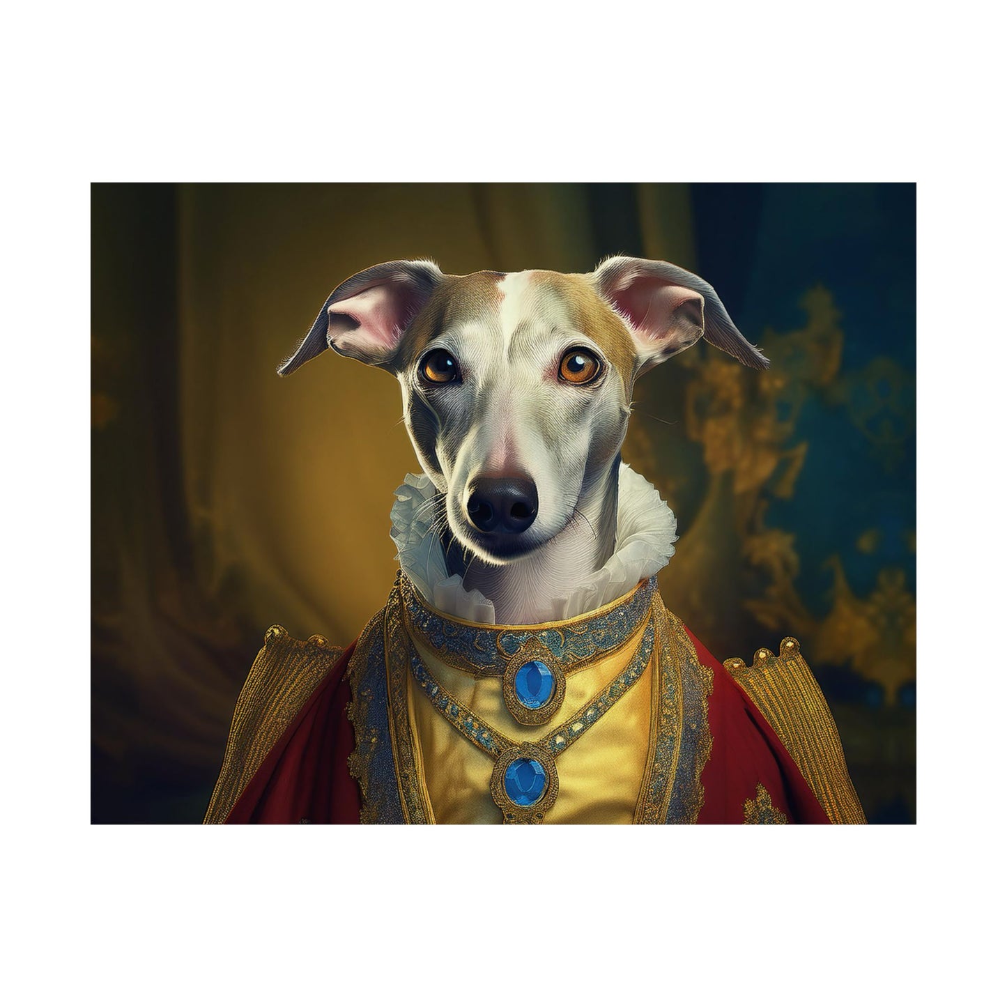 Whippet Dog Renaissance Pet Portrait Print, Whippet Art, Canine Decor, Dog Memorial Gift, wall print, wall art