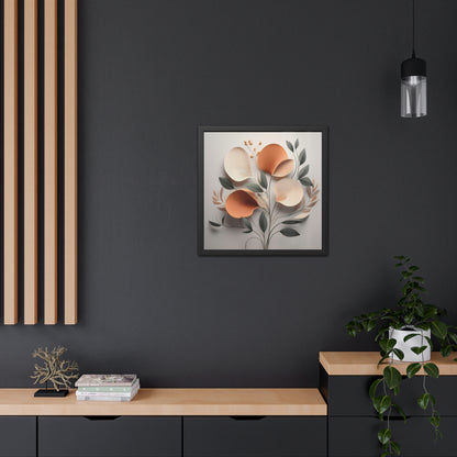 Floral wall art print, minimalist floral square framed print, modern botanical decor, orange and neutral tones