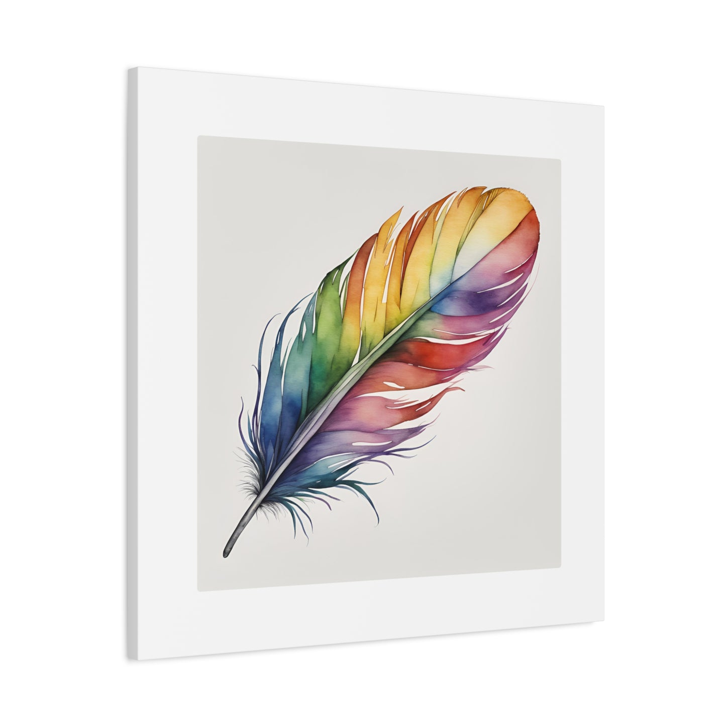 Rainbow Single Feather Watercolor Canvas Wall Art | Wall Print