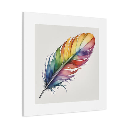Rainbow Single Feather Watercolor Canvas Wall Art | Wall Print