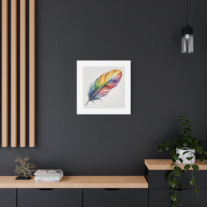 Rainbow Single Feather Watercolor Canvas Wall Art | Wall Print