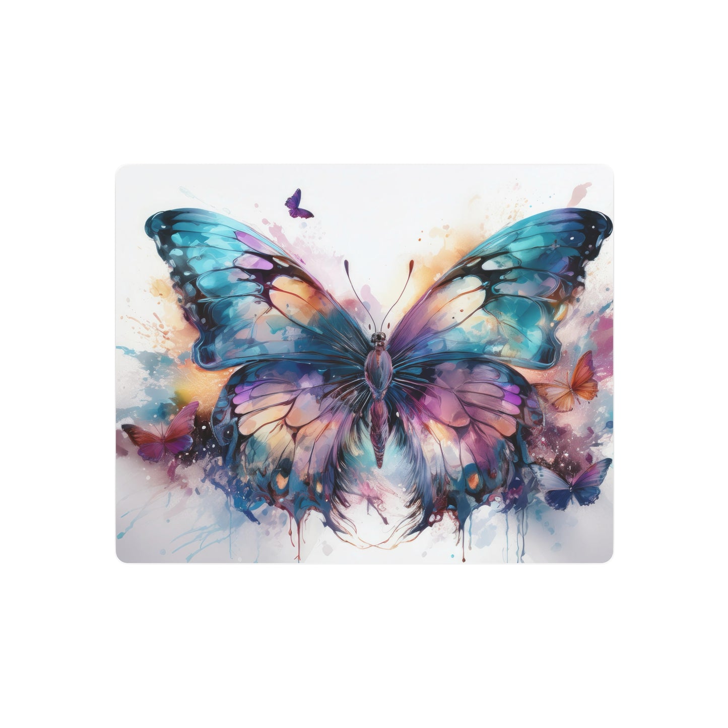 Butterfly Teal and Purple Ink Watercolor Metal Art Sign Print
