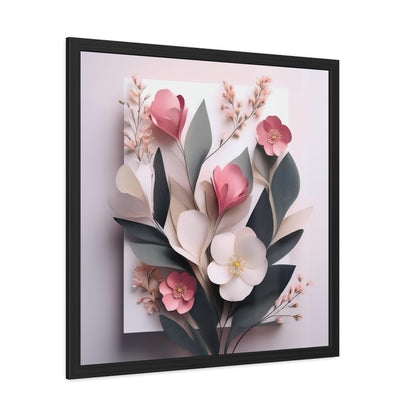 Floral Minimalist Square Framed Print - Pink Wall Art, Modern Abstract Flower Design, Elegant Home Decor