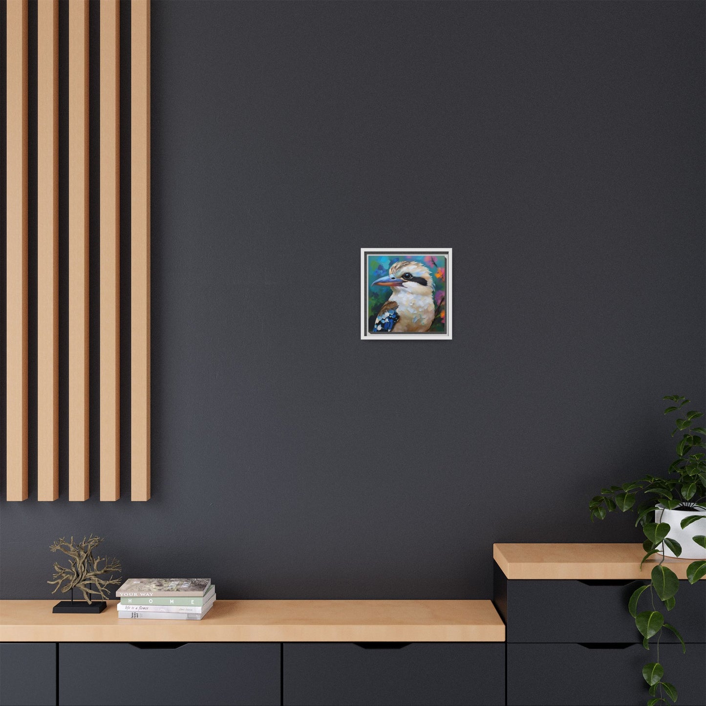 Kookaburra Australian Bird Oil Painting Framed Canvas Wall Art Print - Square Frame, Gallery Wrap, Bird Art, Home Decor, Gift for Bird
