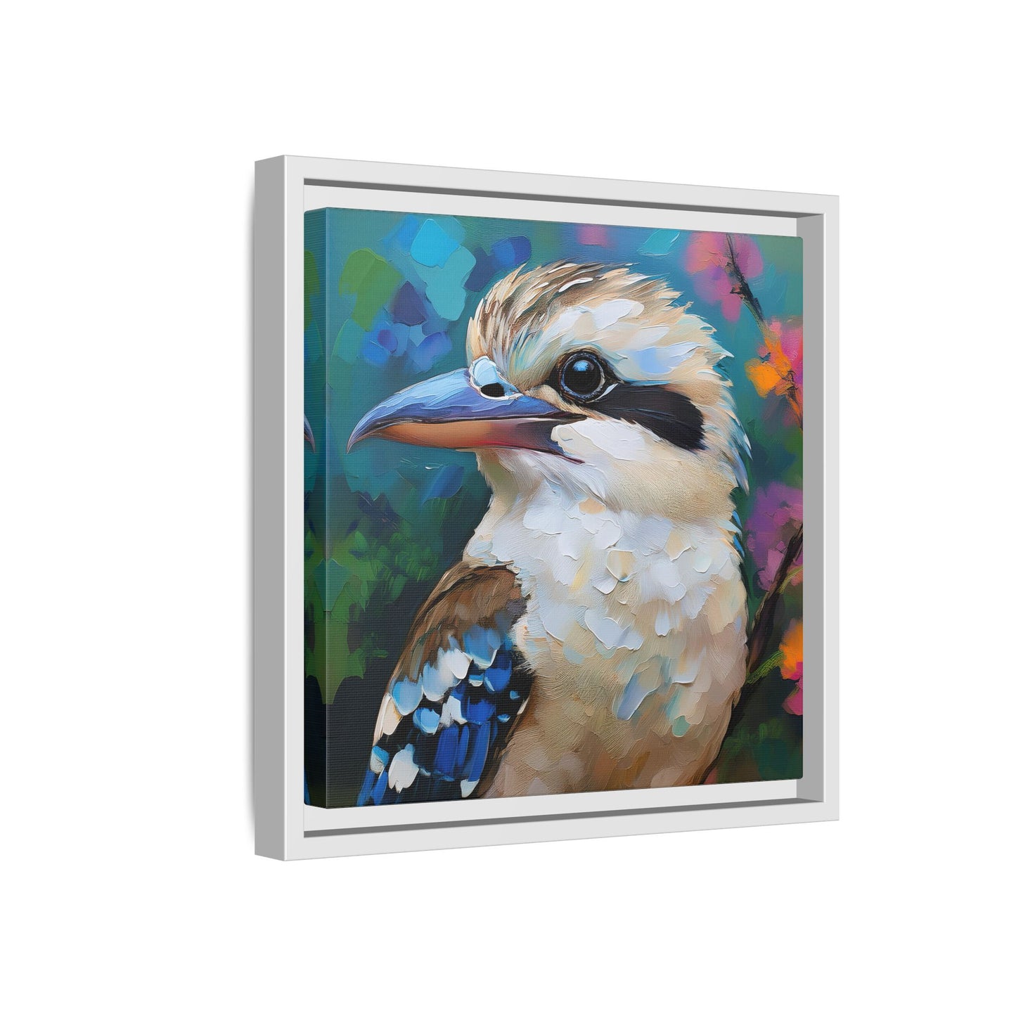 Kookaburra Australian Bird Oil Painting Framed Canvas Wall Art Print - Square Frame, Gallery Wrap, Bird Art, Home Decor, Gift for Bird