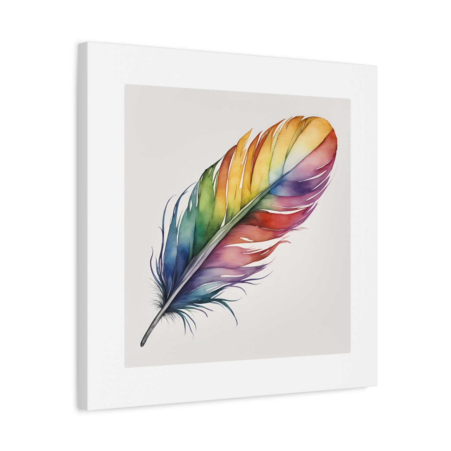 Rainbow Single Feather Watercolor Canvas Wall Art | Wall Print