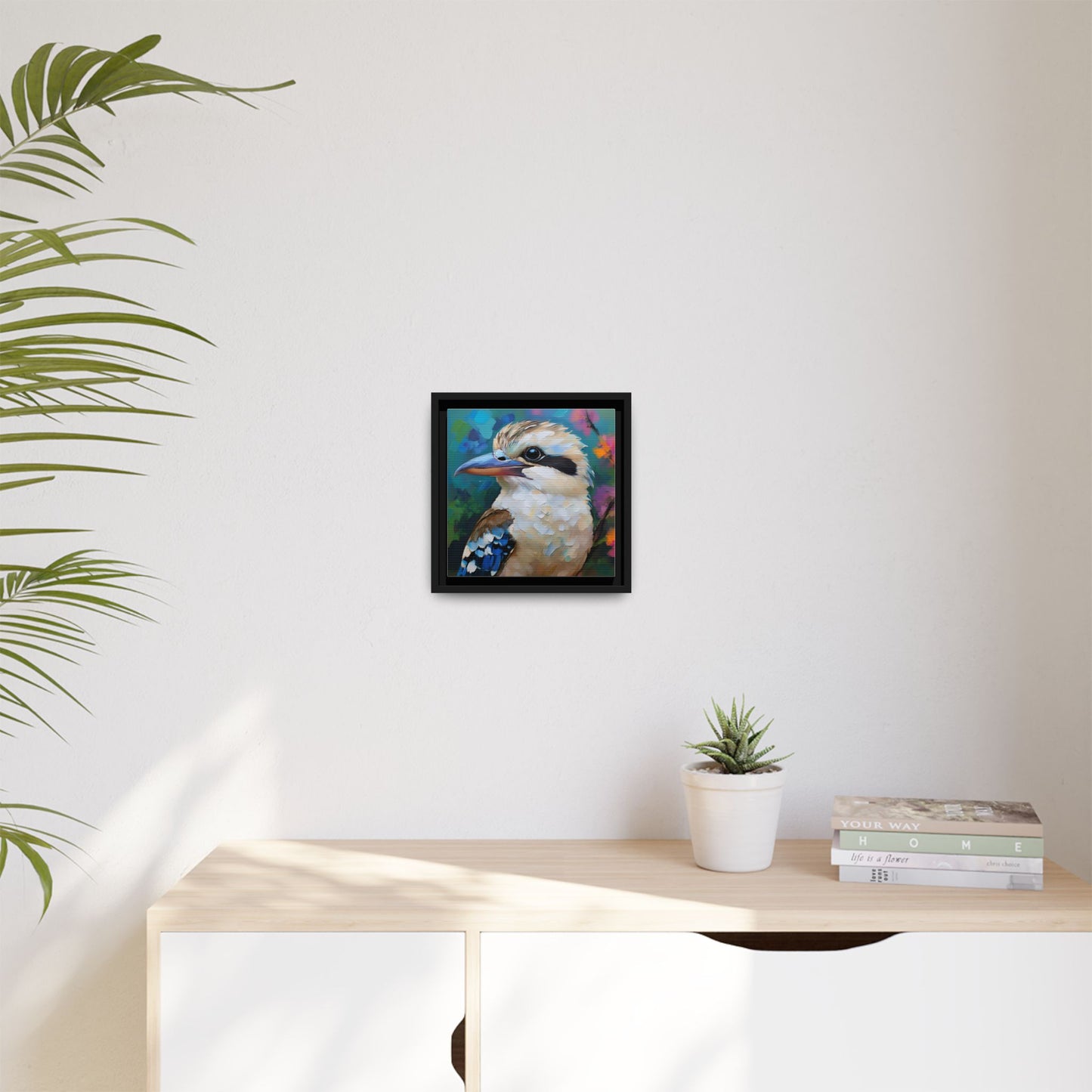 Kookaburra Australian Bird Oil Painting Framed Canvas Wall Art Print - Square Frame, Gallery Wrap, Bird Art, Home Decor, Gift for Bird