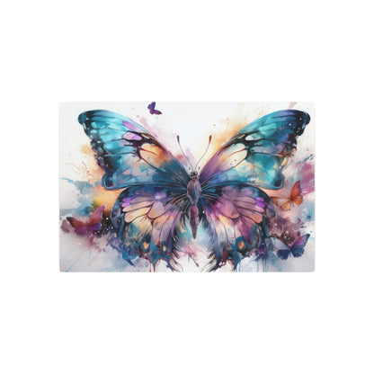 Butterfly Teal and Purple Ink Watercolor Metal Art Sign Print
