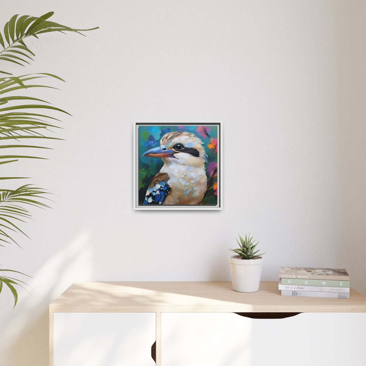 Kookaburra Australian Bird Oil Painting Framed Canvas Wall Art Print - Square Frame, Gallery Wrap, Bird Art, Home Decor, Gift for Bird