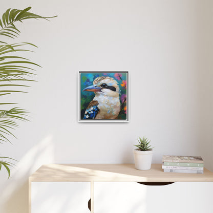 Kookaburra Australian Bird Oil Painting Framed Canvas Wall Art Print - Square Frame, Gallery Wrap, Bird Art, Home Decor, Gift for Bird