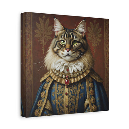 Maine Coon Renaissance Cat Portrait on Canvas Wall Art, Cat Lover Gift, Home Decor, Pet Art, Unique Artwork for Cat Owners, Feline Wall Decoration