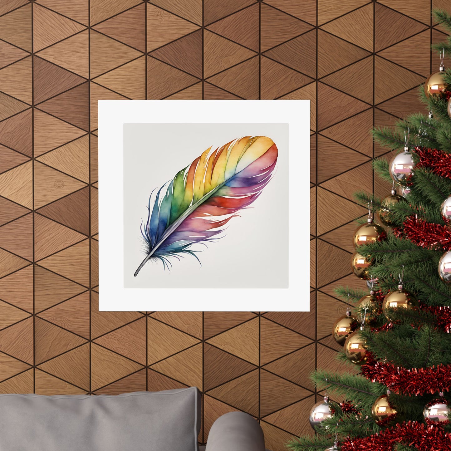 Rainbow Single Feather Watercolor Print | Wall Print | Wall Art