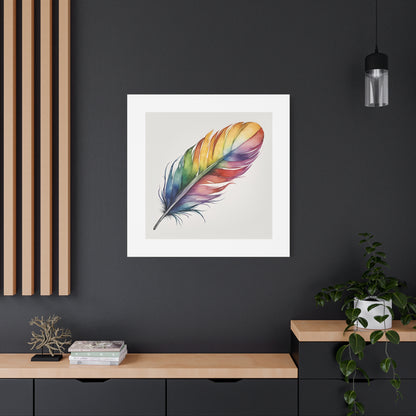 Rainbow Single Feather Watercolor Canvas Wall Art | Wall Print