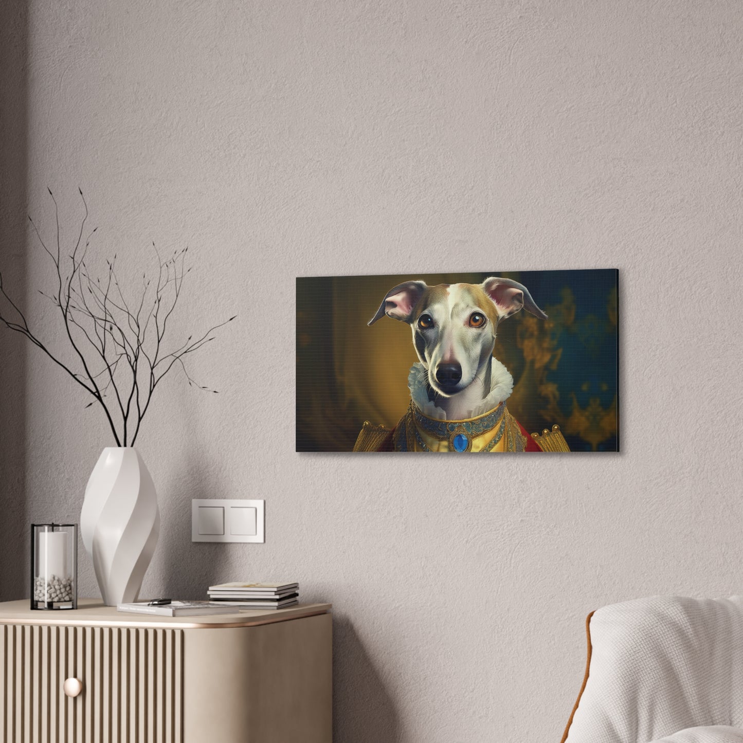 Whippet Pet Portrait Renaissance Print - Canvas, wall art, wall print, dog portrait, dog art
