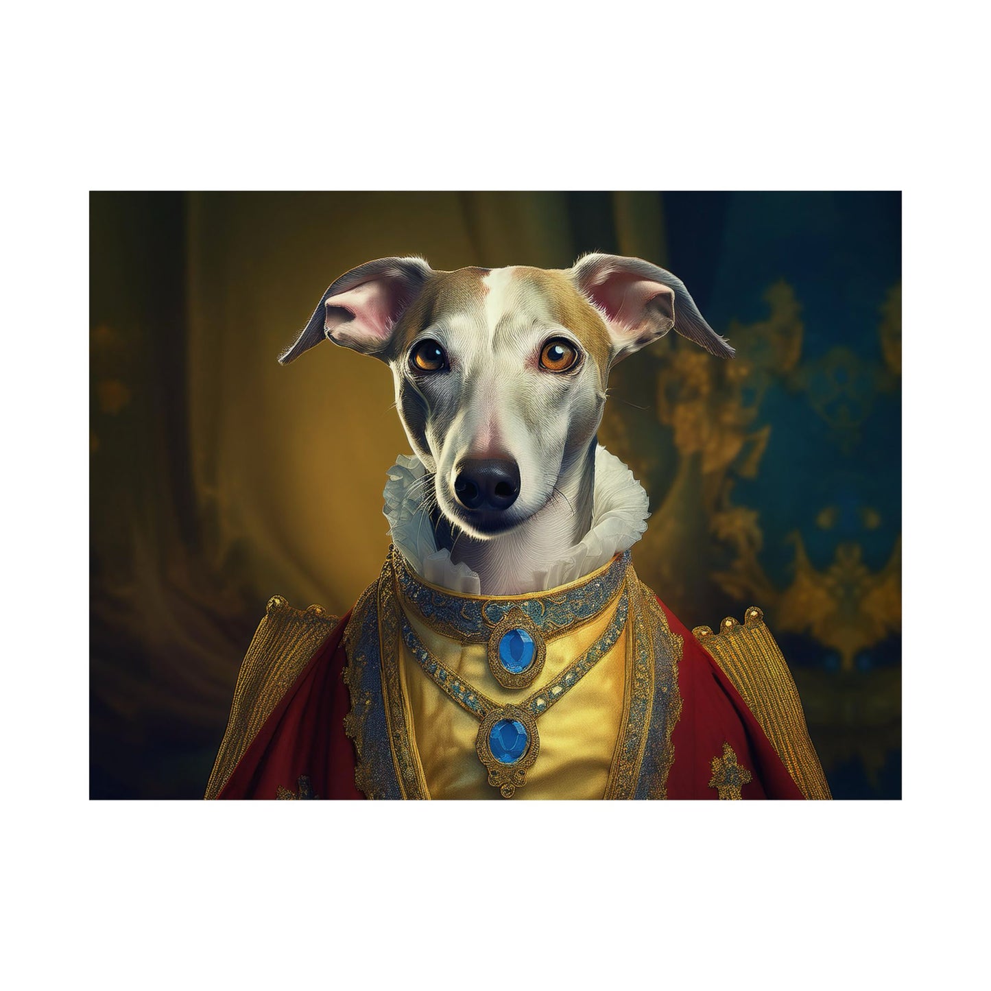 Whippet Dog Renaissance Pet Portrait Print, Whippet Art, Canine Decor, Dog Memorial Gift, wall print, wall art