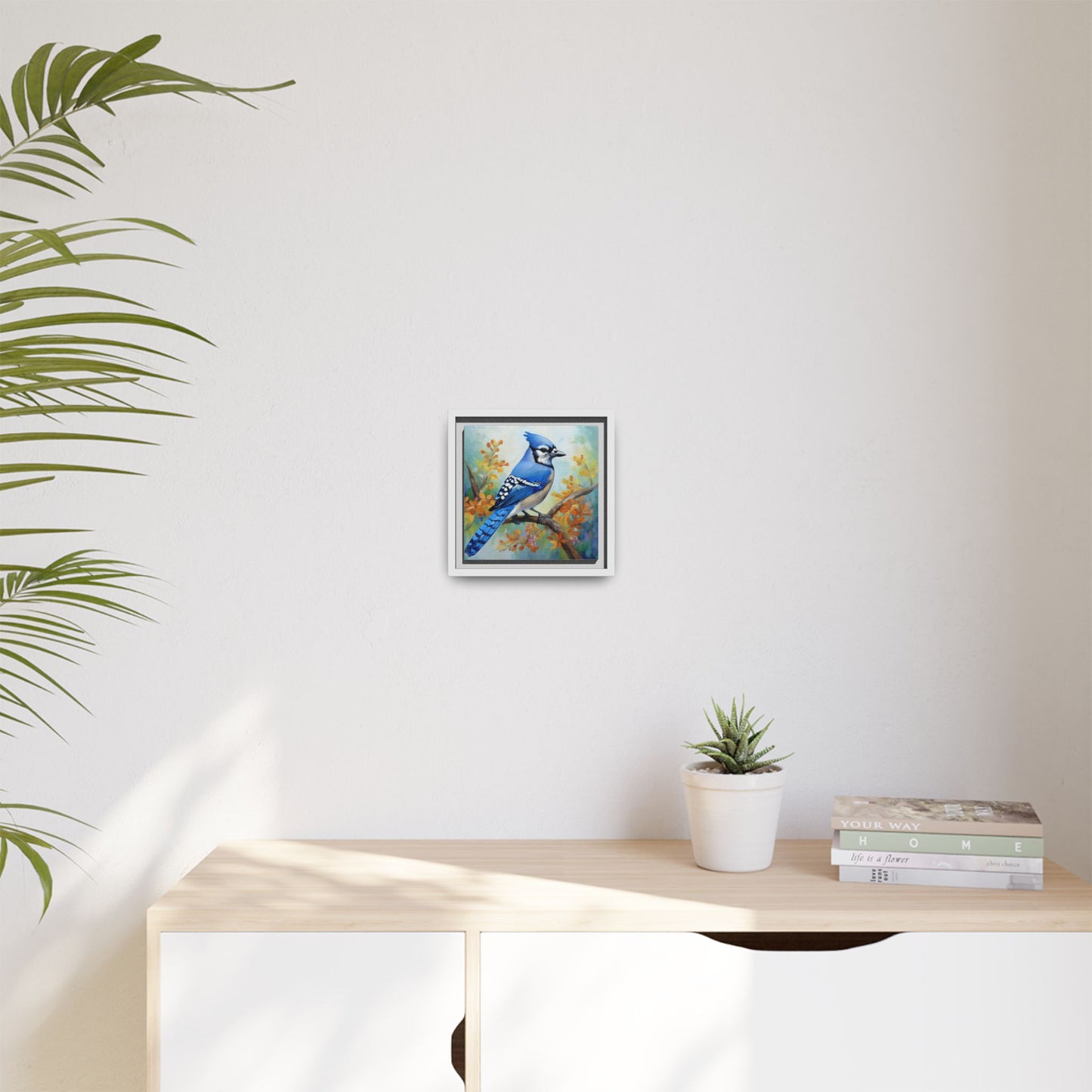 Blue Jay Bird Oil Painting Framed Canvas for Bird Lovers Home Decor, Indoor Wall Art, Wall Print, Bird Art, Living Room Wall Art