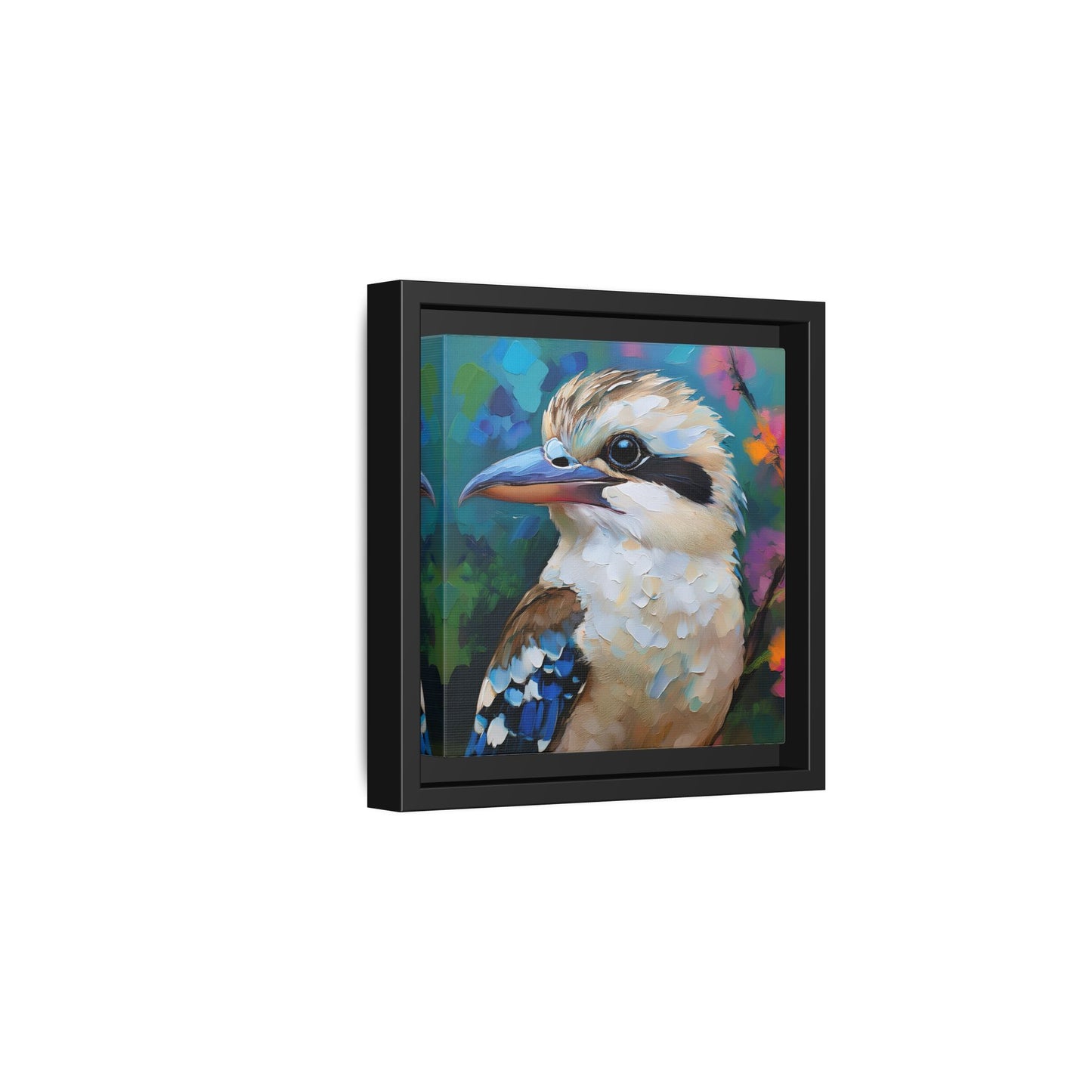 Kookaburra Australian Bird Oil Painting Framed Canvas Wall Art Print - Square Frame, Gallery Wrap, Bird Art, Home Decor, Gift for Bird