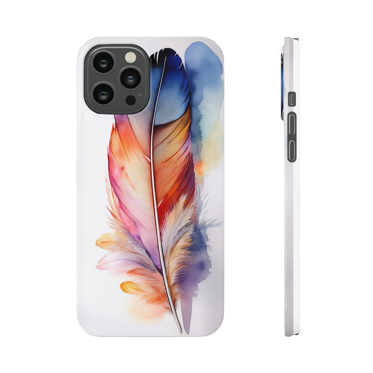 Rainbow Watercolor Feather Slim Phone Case