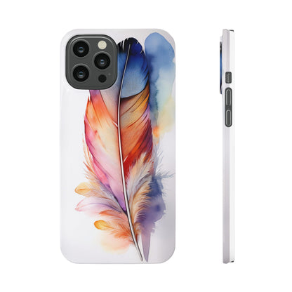 Rainbow Watercolor Feather Slim Phone Case