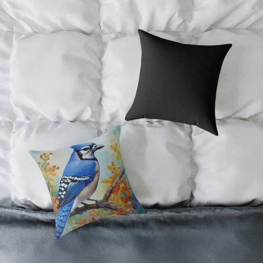 Vibrant Blue Jay Bird Throw Pillow, Nature Decor, Home Accent, Gift for Bird Lovers, Cozy Living Room Cushion