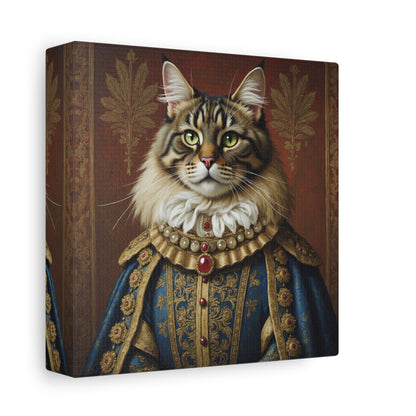 Maine Coon Renaissance Cat Portrait on Canvas Wall Art, Cat Lover Gift, Home Decor, Pet Art, Unique Artwork for Cat Owners, Feline Wall Decoration