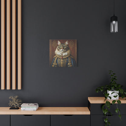 Maine Coon Renaissance Cat Portrait on Canvas Wall Art, Cat Lover Gift, Home Decor, Pet Art, Unique Artwork for Cat Owners, Feline Wall Decoration