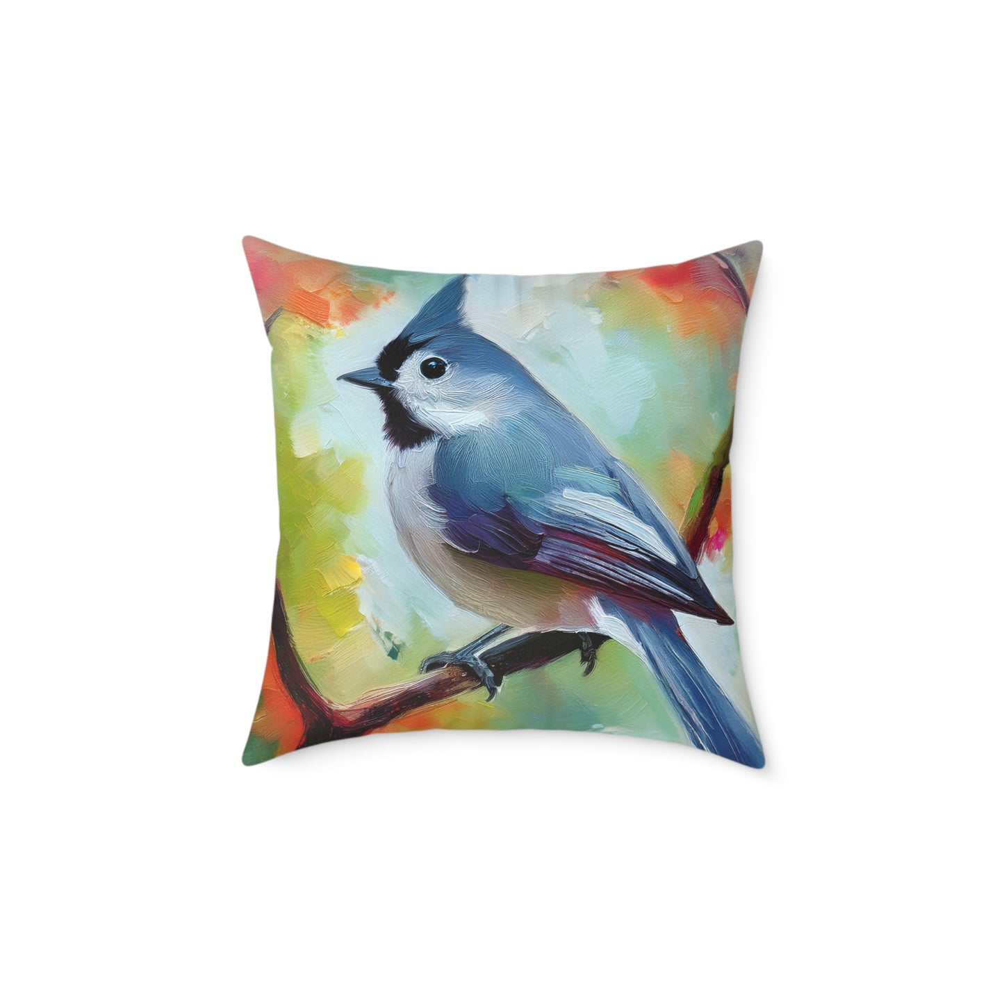 Grey Tufted Titmouse Vibrant Bird Art Throw Pillow, Nature Decor Cushion, Cozy Home Accent, Ideal Gift for Bird Lovers, Living Room or Bedroom Decoration