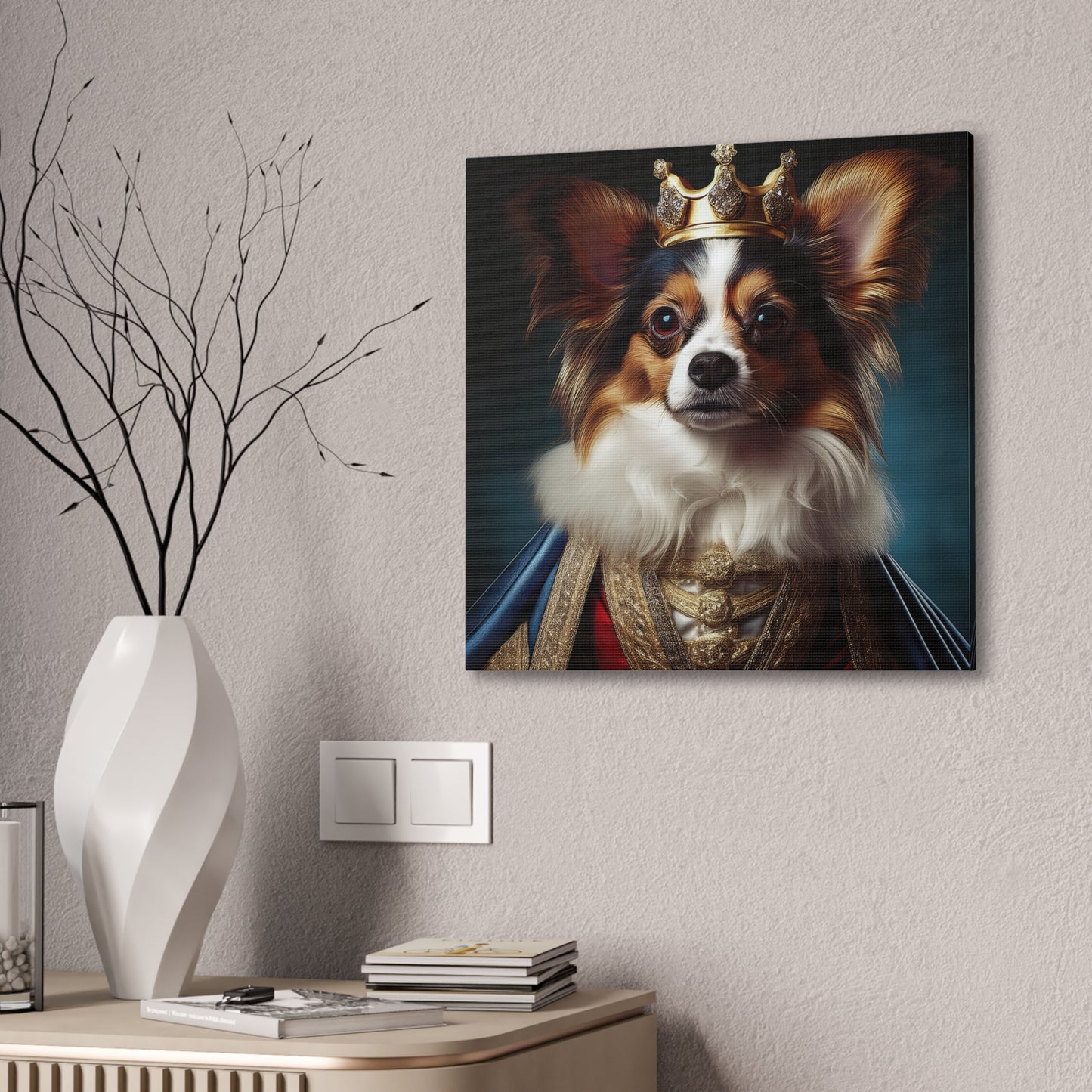 Papillon Pet Portrait Renaissance on Canvas, wall art, wall print, dog portrait, dog art