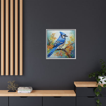 Blue Jay Bird Oil Painting Framed Canvas for Bird Lovers Home Decor, Indoor Wall Art, Wall Print, Bird Art, Living Room Wall Art