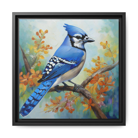 Blue Jay Bird Oil Painting Framed Canvas for Bird Lovers Home Decor, Indoor Wall Art, Wall Print, Bird Art, Living Room Wall Art
