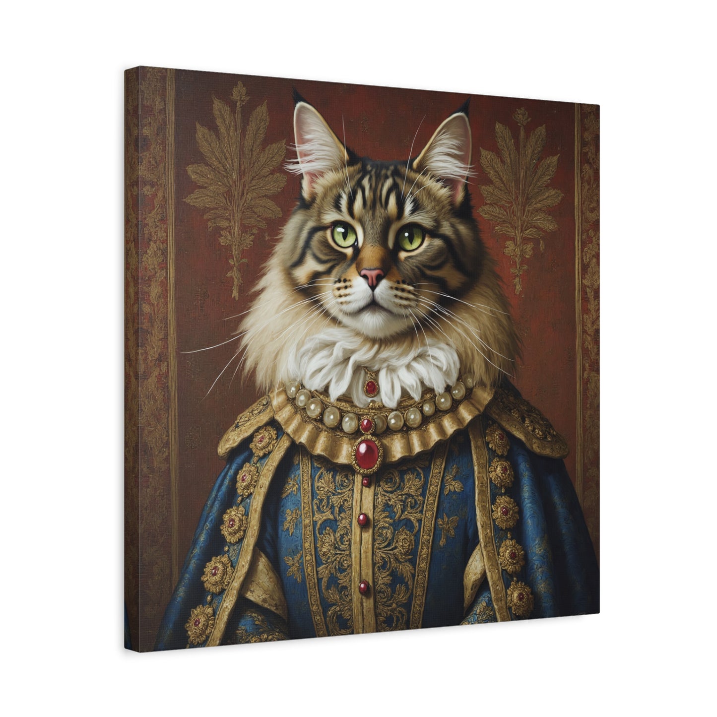 Maine Coon Renaissance Cat Portrait on Canvas Wall Art, Cat Lover Gift, Home Decor, Pet Art, Unique Artwork for Cat Owners, Feline Wall Decoration